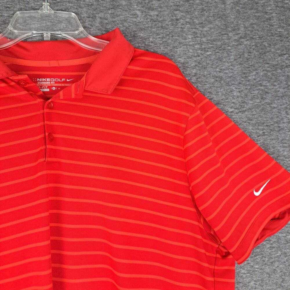 Nike Dri Fit‎ XL Red Striped Men's Golf Polo Shirt Athletic
